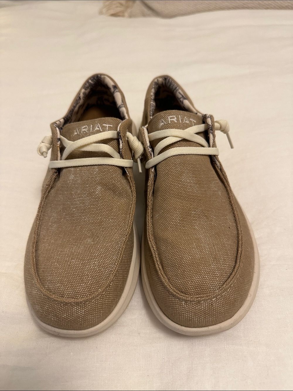 Ariat Men’s Canvas Slip-On Loafers in Tan and Cream